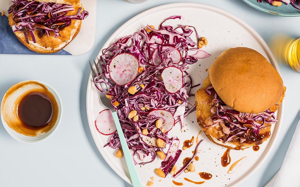 Crispy Chicken Katsu Sandwich with garlic aioli and a crunchy slaw,